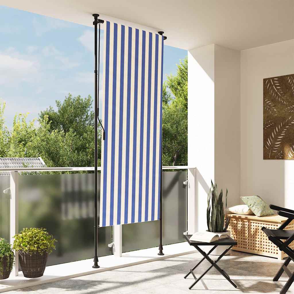 Utendørs rullegardin blå og hvit 100x270 cm stoff og stål