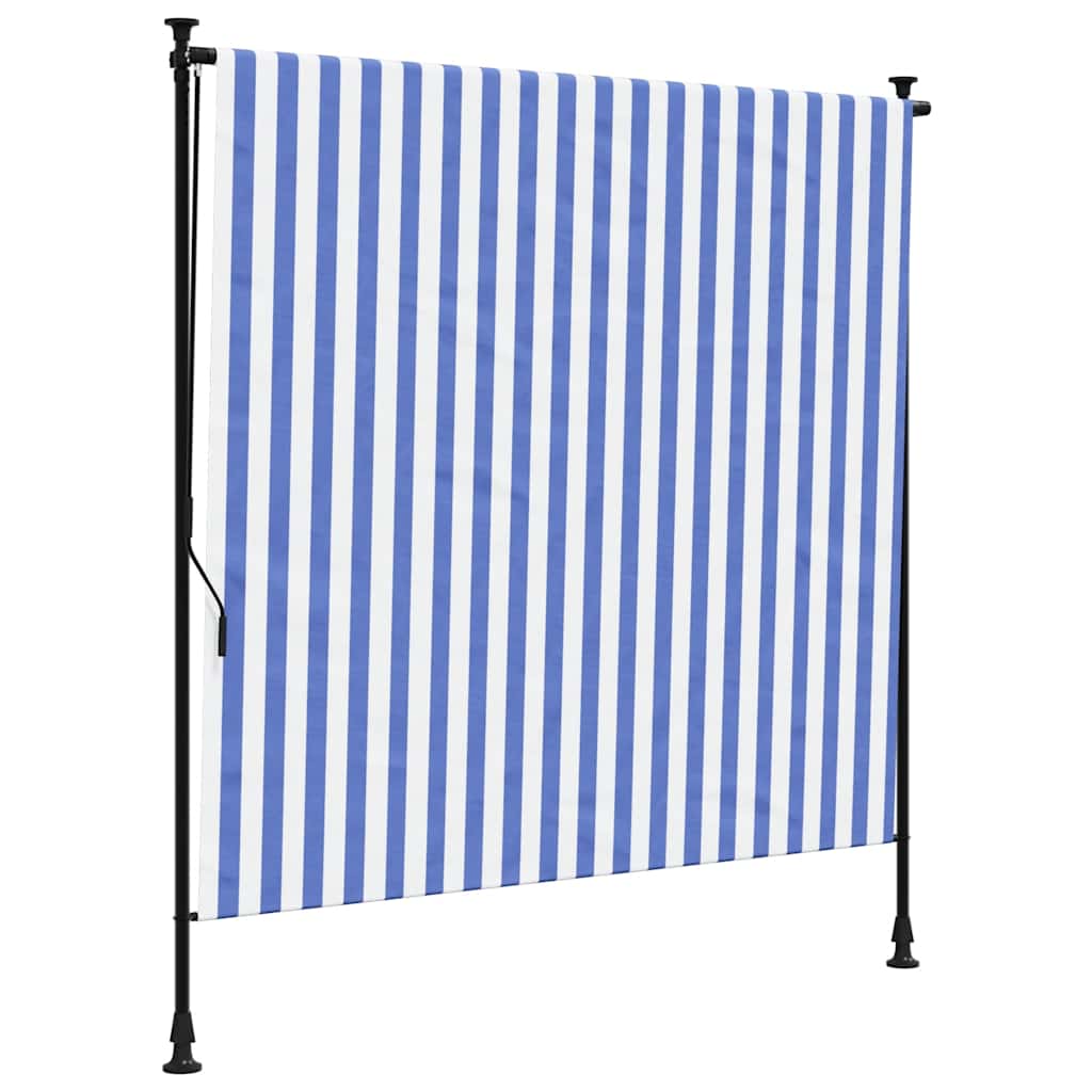 Utendørs rullegardin blå og hvit 200x270 cm stoff og stål