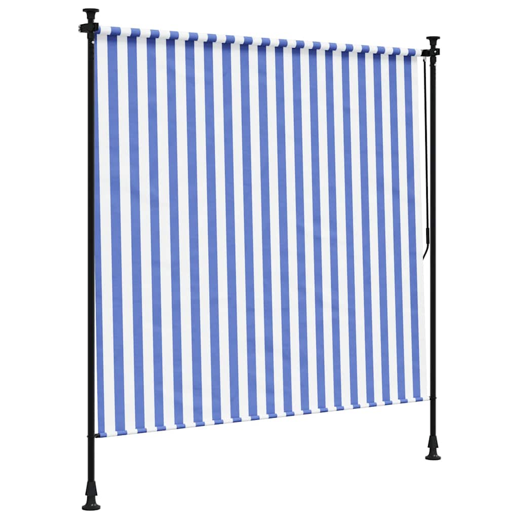 Utendørs rullegardin blå og hvit 200x270 cm stoff og stål