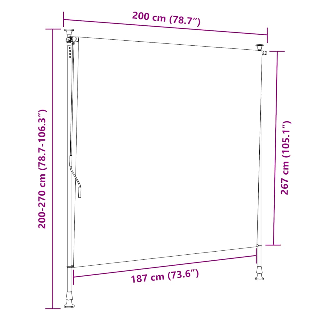 Utendørs rullegardin blå og hvit 200x270 cm stoff og stål