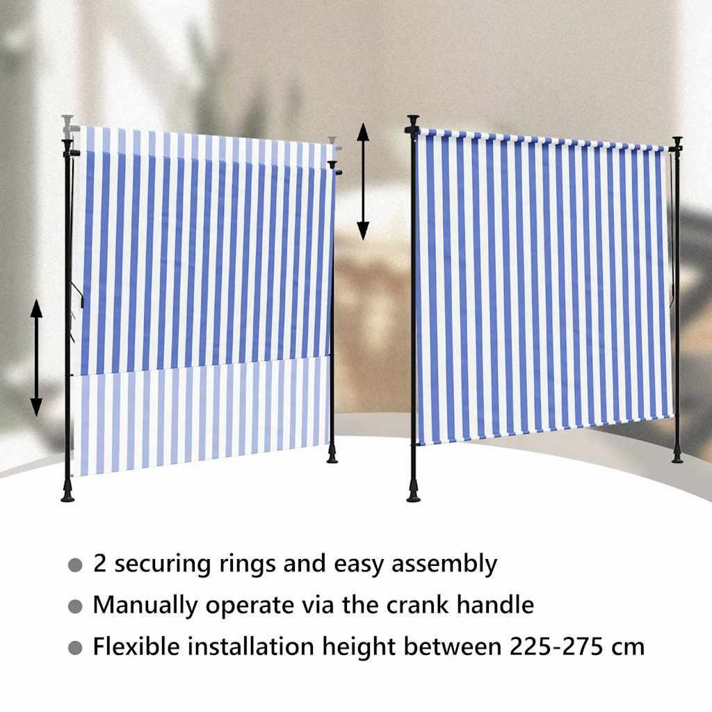 Utendørs rullegardin blå og hvit 200x270 cm stoff og stål
