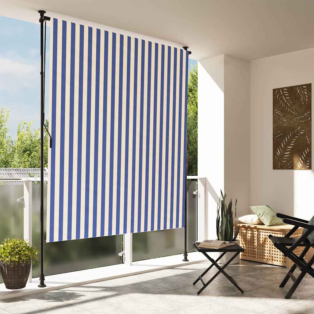 Utendørs rullegardin blå og hvit 200x270 cm stoff og stål