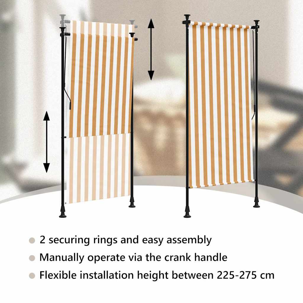 Utendørs rullegardin oransje og hvit 100x270 cm stoff og stål
