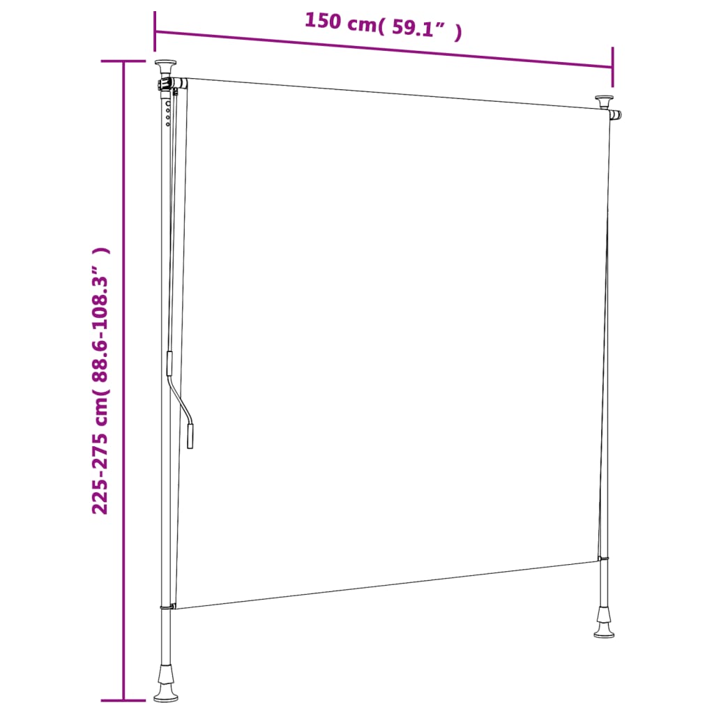 Utendørs rullegardin oransje og hvit 150x270 cm stoff og stål