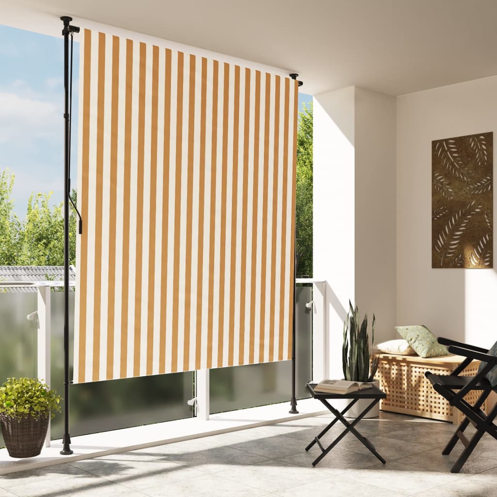 Utendørs rullegardin oransje og hvit 150x270 cm stoff og stål