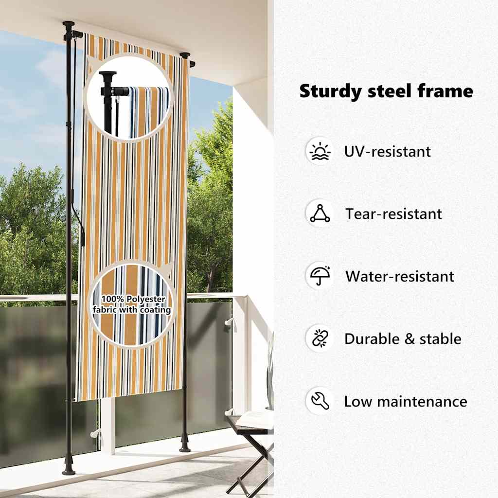 Utendørs rullegardin gul og hvit 100x270 cm stoff og stål vidaXL