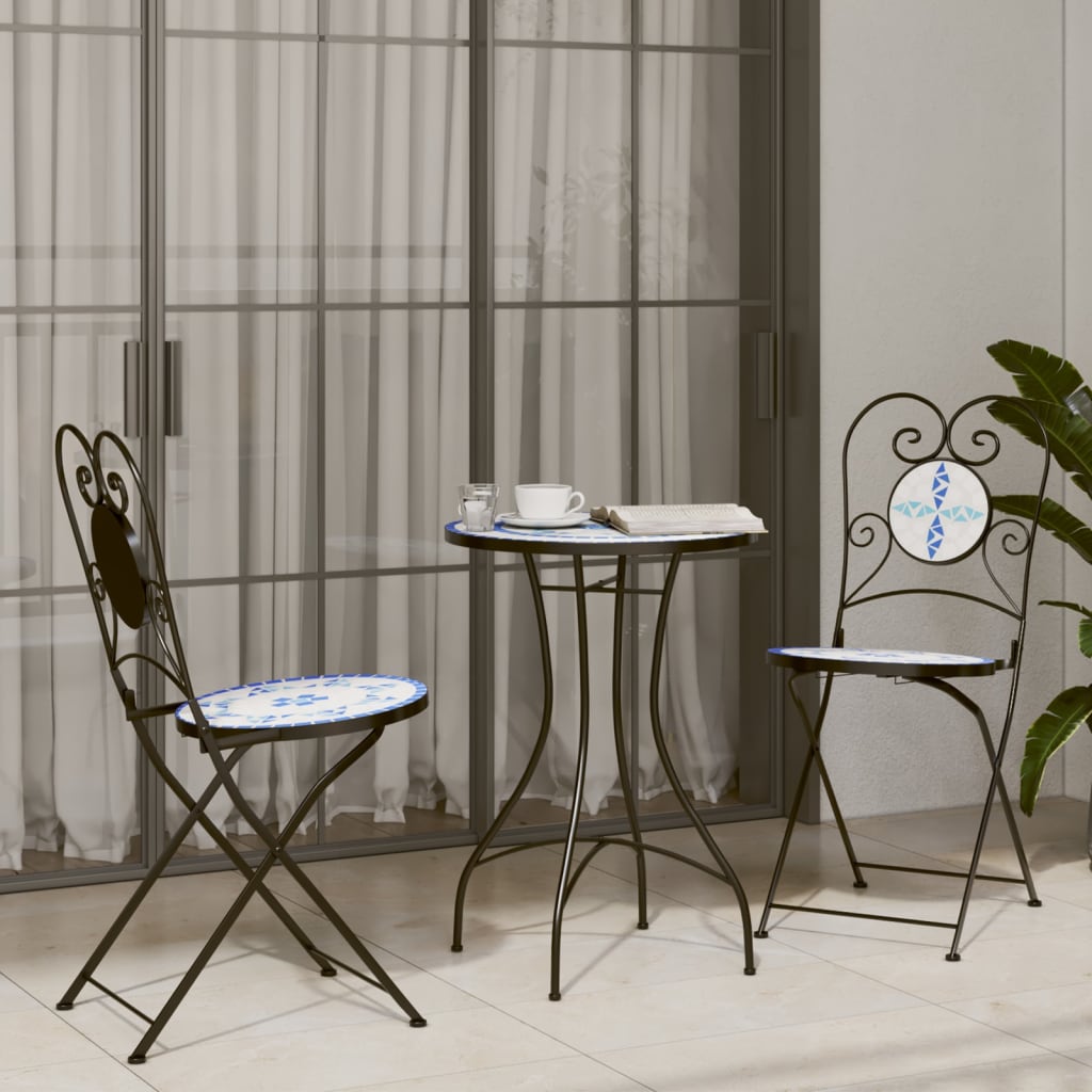 Bistrobord med mosaikk blå og hvit jern og keramikk