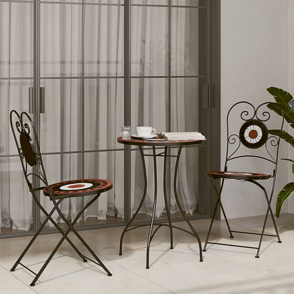 Bistrobord med mosaikk terrakotta og hvit jern og keramikk