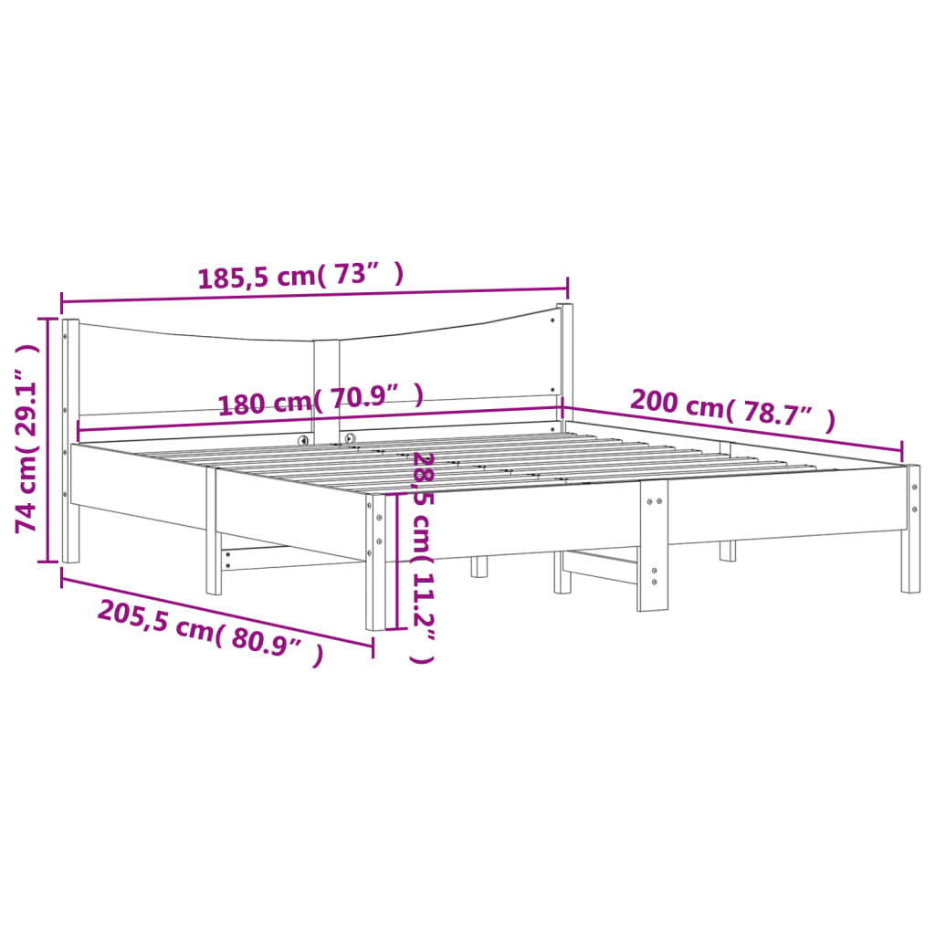 Sengeramme uten madrass 180x200 cm heltre furu