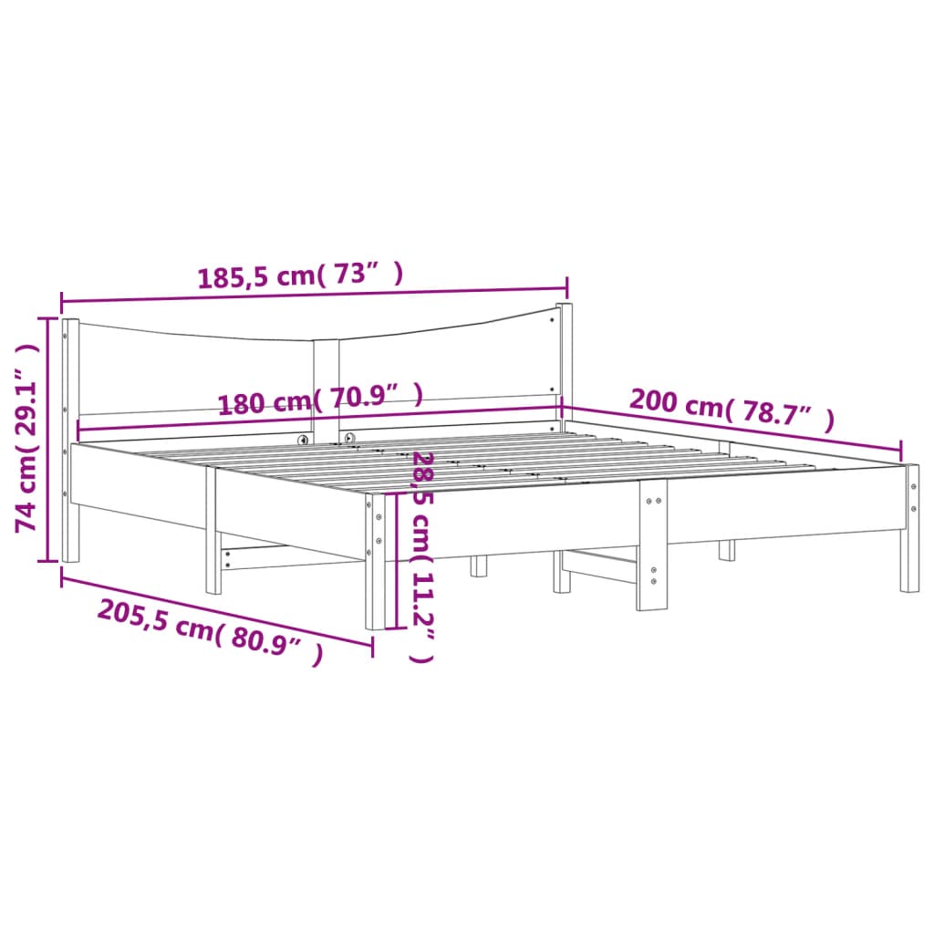 Sengeramme uten madrass hvit 180x200 cm heltre furu