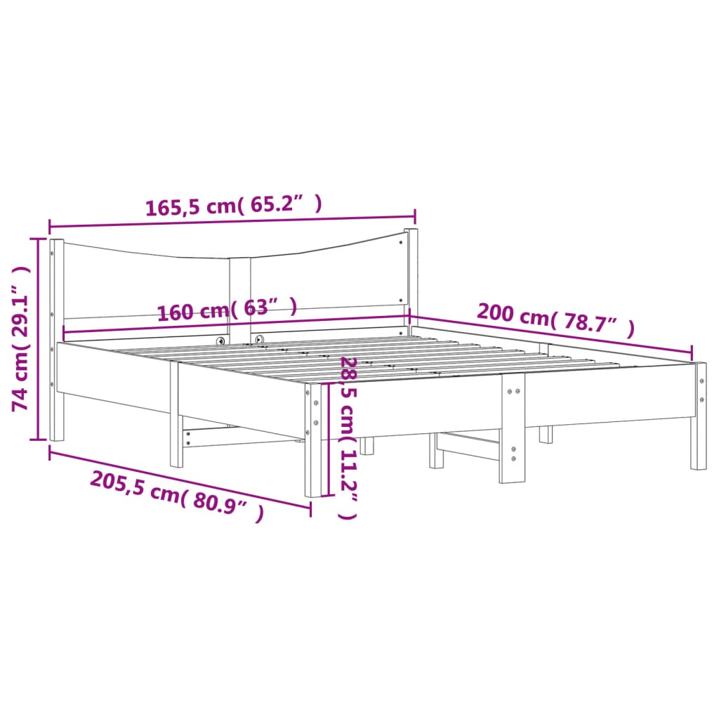 Sengeramme uten madrass 160x200 cm heltre furu