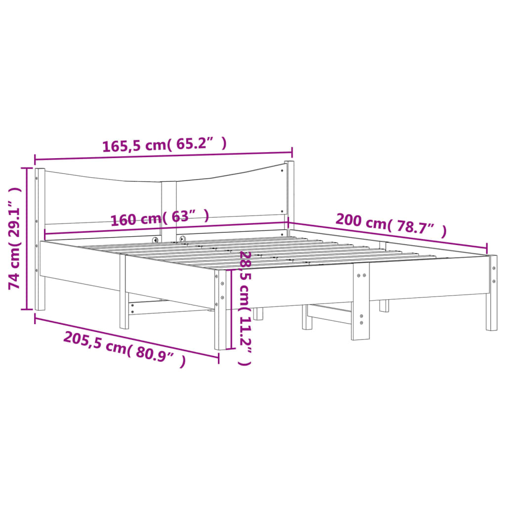Sengeramme uten madrass voksbrun 160x200 cm heltre furu