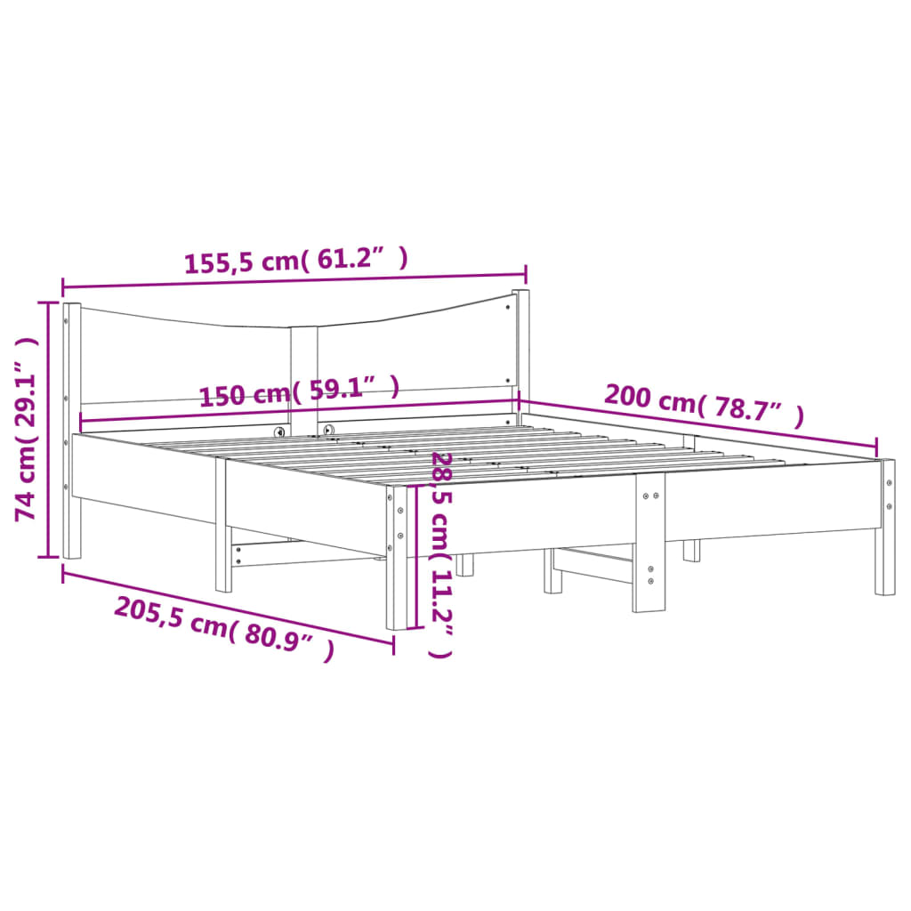 Sengeramme uten madrass 150x200 cm heltre furu