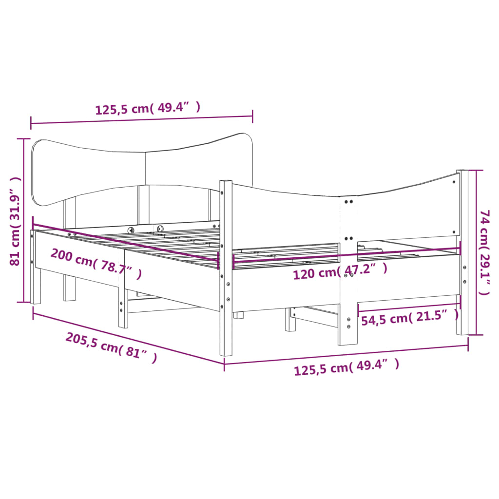 Sengeramme uten madrass hvit 120x200 cm heltre furu