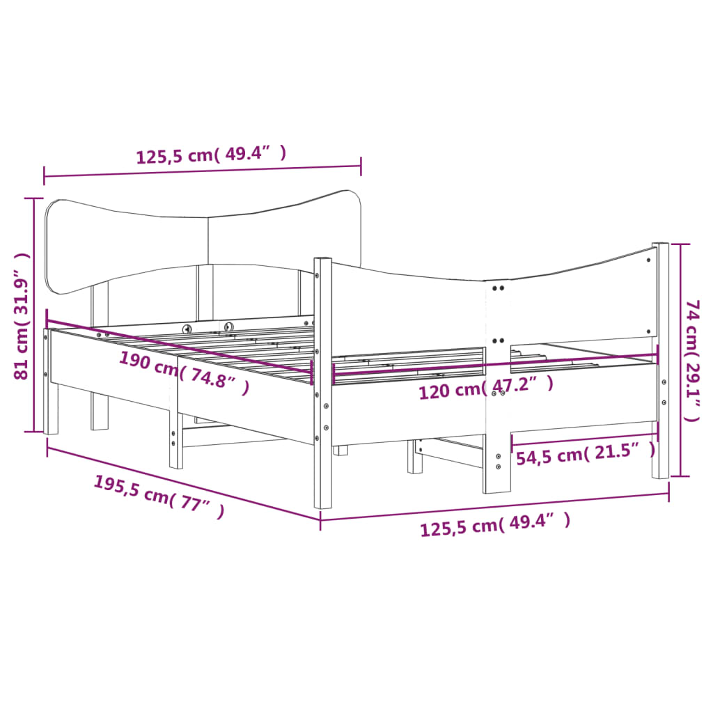 Sengeramme uten madrass 120x190 cm heltre furu