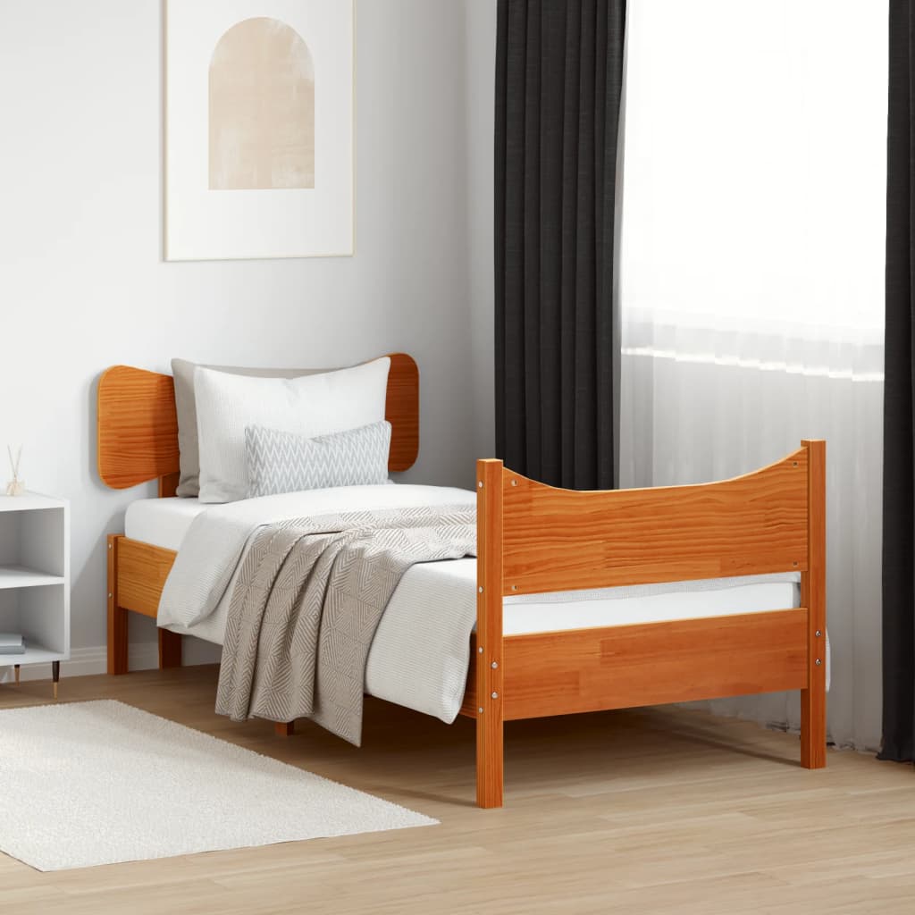 Sengeramme uten madrass voksbrun 75x190 cm heltre furu
