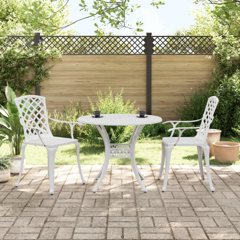 Bistrosett 3 deler hvit støpt aluminium