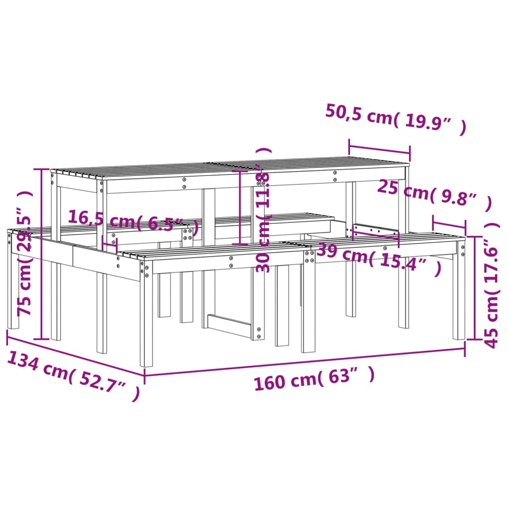 Piknikbord 160x134x75 cm heltre douglasgran