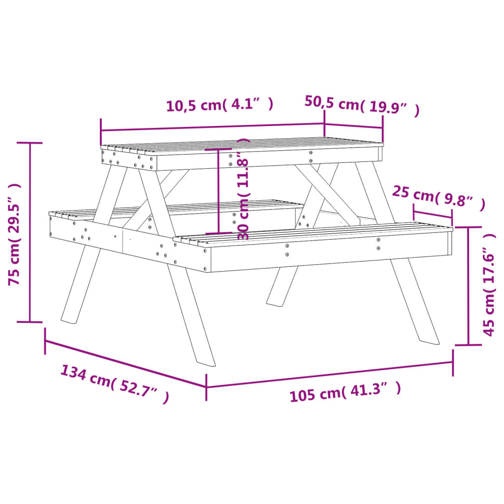 Piknikbord 105x134x75 cm heltre douglasgran
