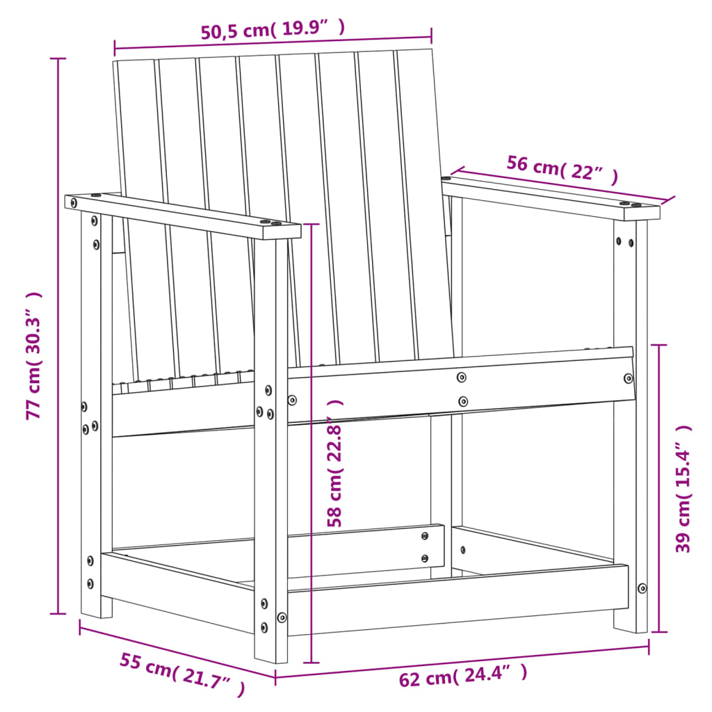 Hagestol hvit 62x56x77 cm heltre furu