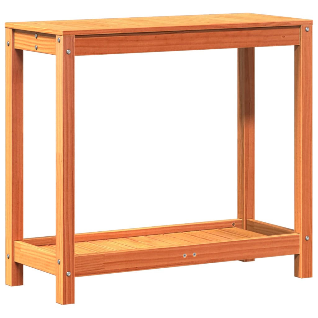 Pottebord med hylle voksbrun 82,5x35x75 cm heltre furu