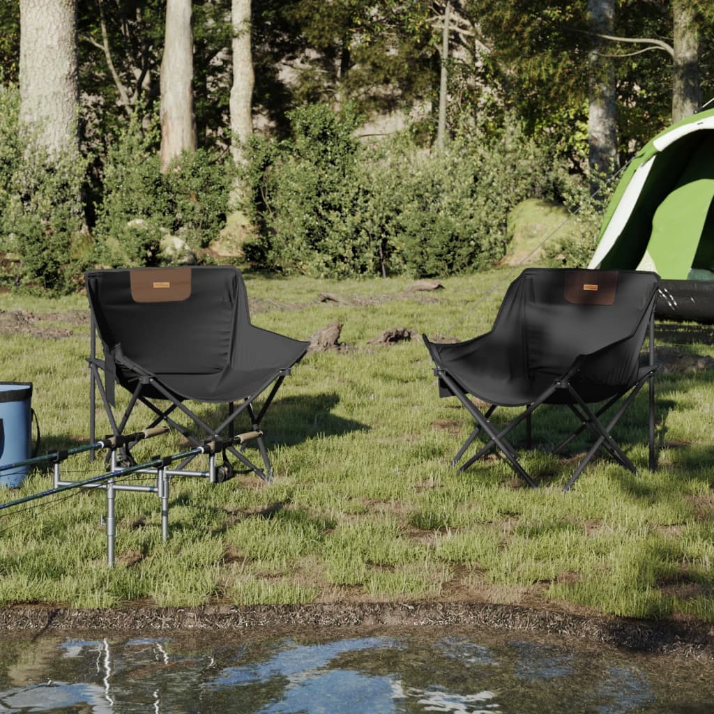 Campingstoler med lomme 2 stk sammenleggbar svart