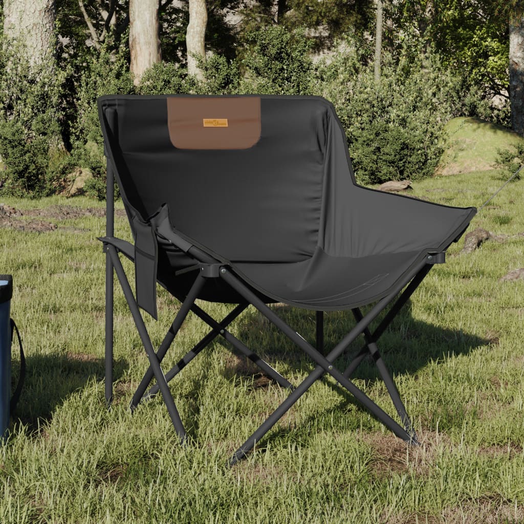 Campingstoler med lomme 2 stk sammenleggbar svart
