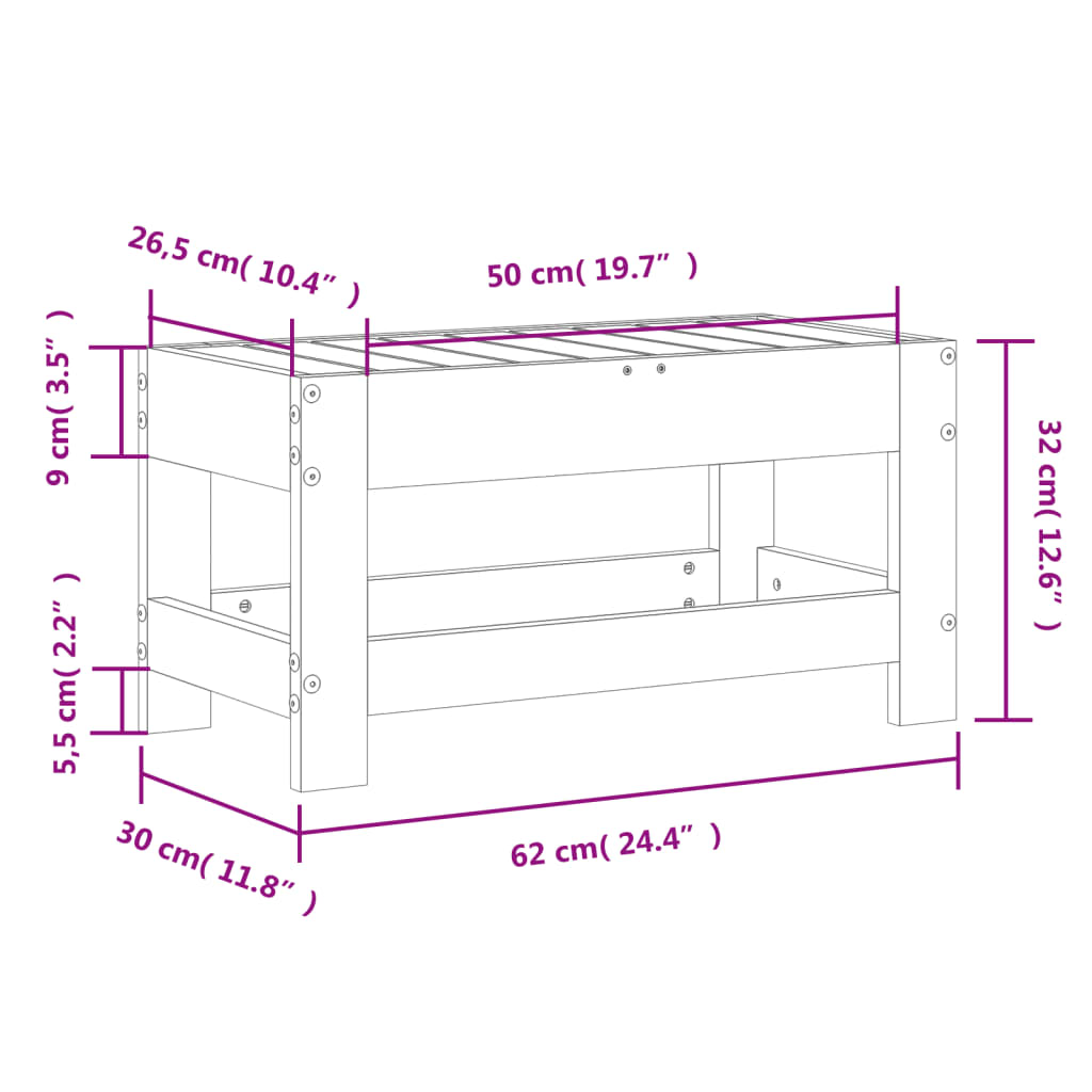 Hagefotskammel 62x30x32 cm heltre furu