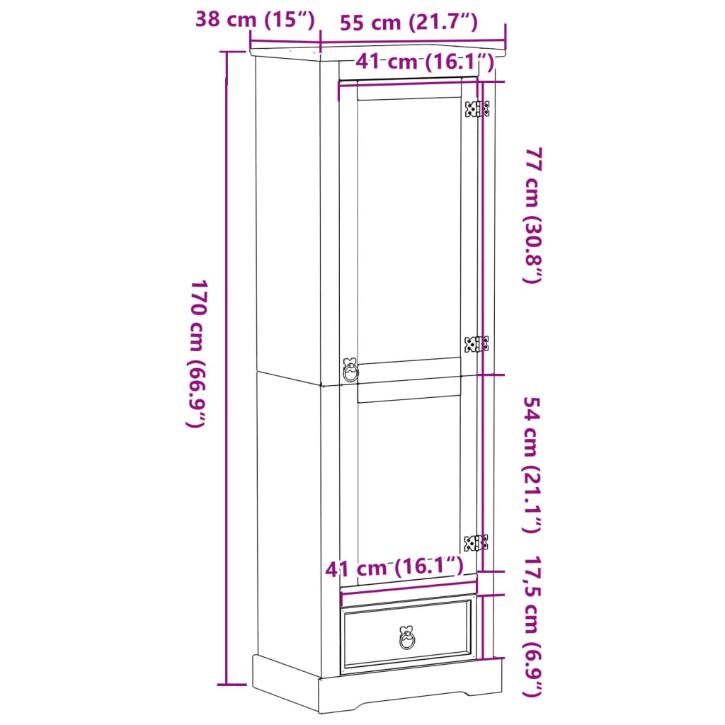 Garderobe Corona 55x38x170 cm heltre furu