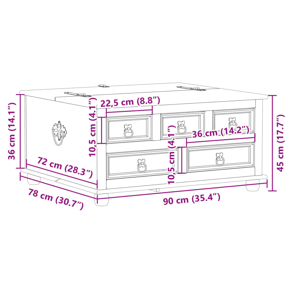 Oppbevaringsboks Corona 90x78x45 cm heltre furu