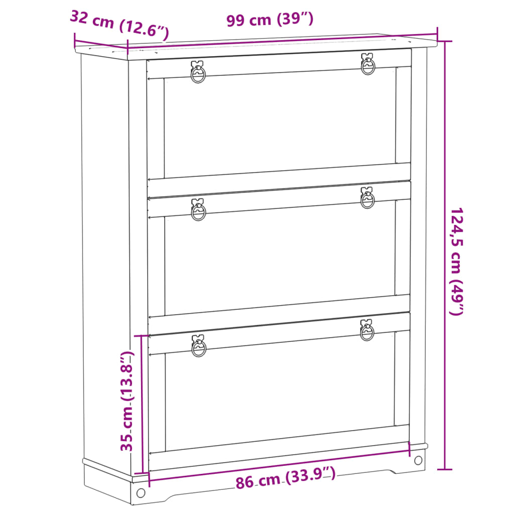 Skoskap Corona 99x32x124,5 cm heltre furu