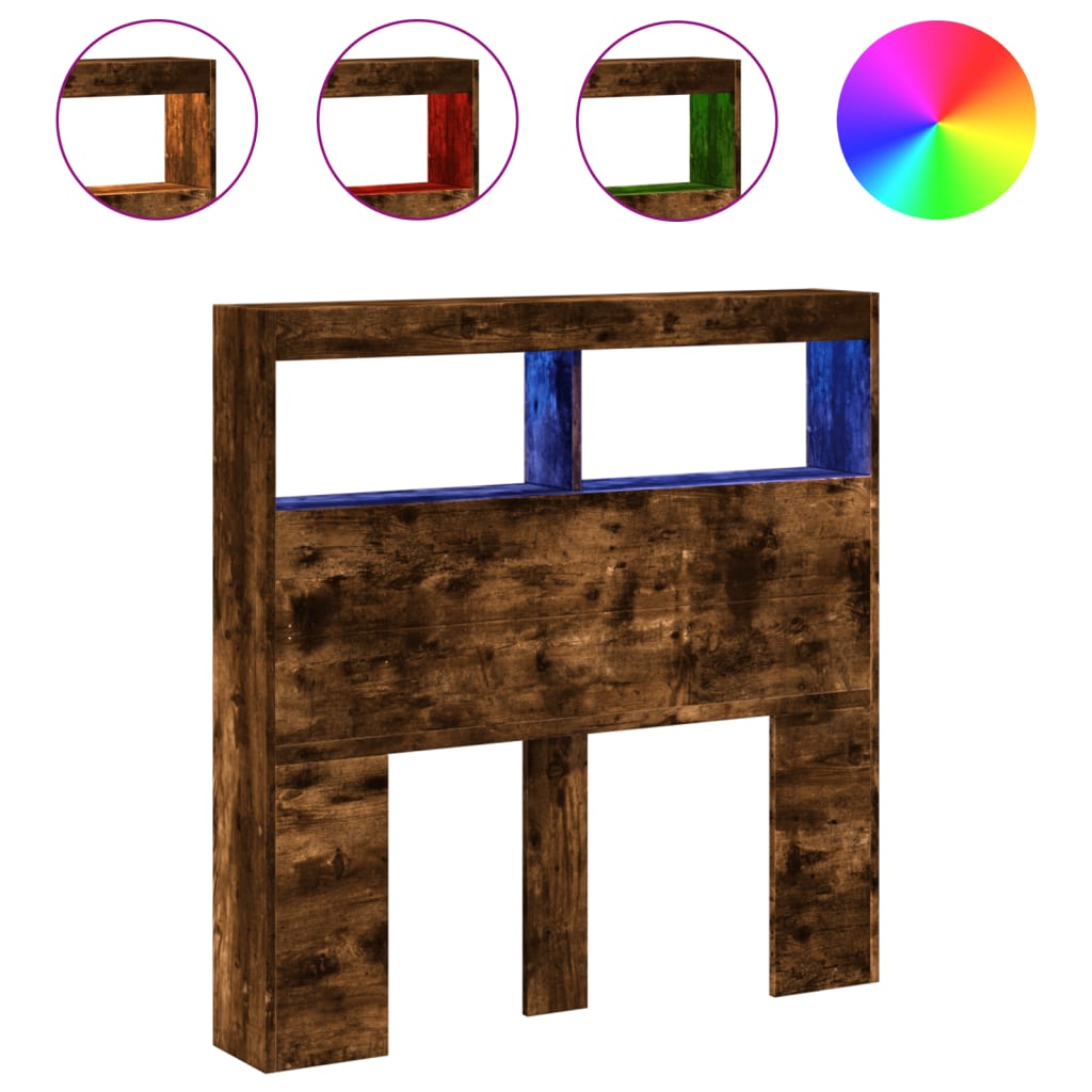 Hodegavl skap med LED røkt eik 100x17x102 cm