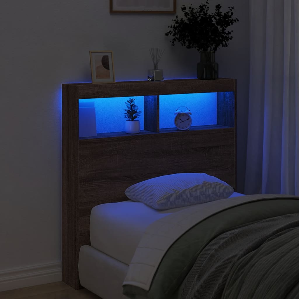 Hodegavl skap med LED brun eik 100x17x102 cm
