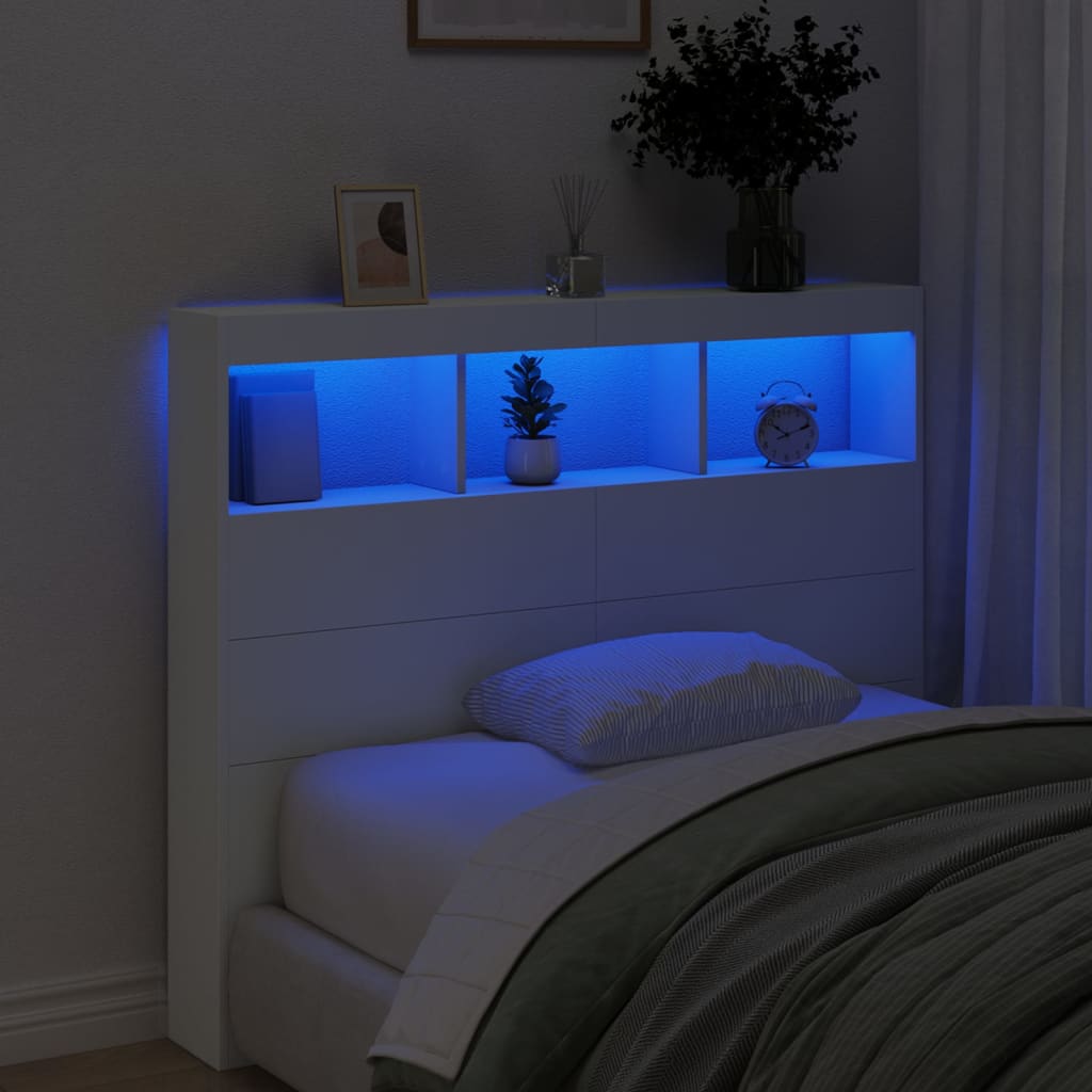 Hodegavl skap med LED hvit 120x17x102 cm
