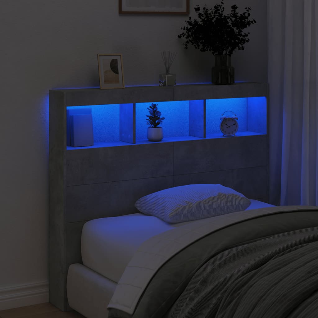 Hodegavl skap med LED betonggrå 120x17x102 cm
