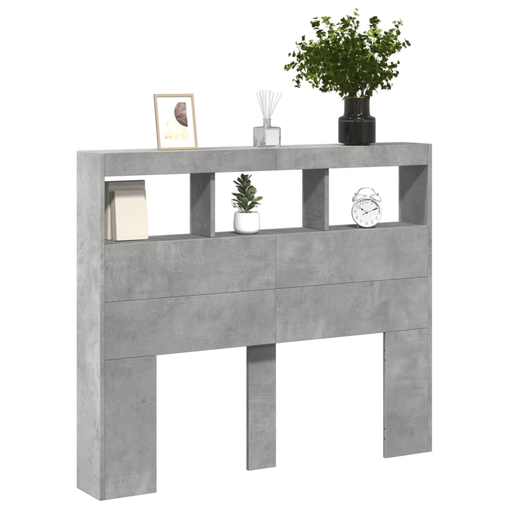 Hodegavl skap med LED betonggrå 120x17x102 cm
