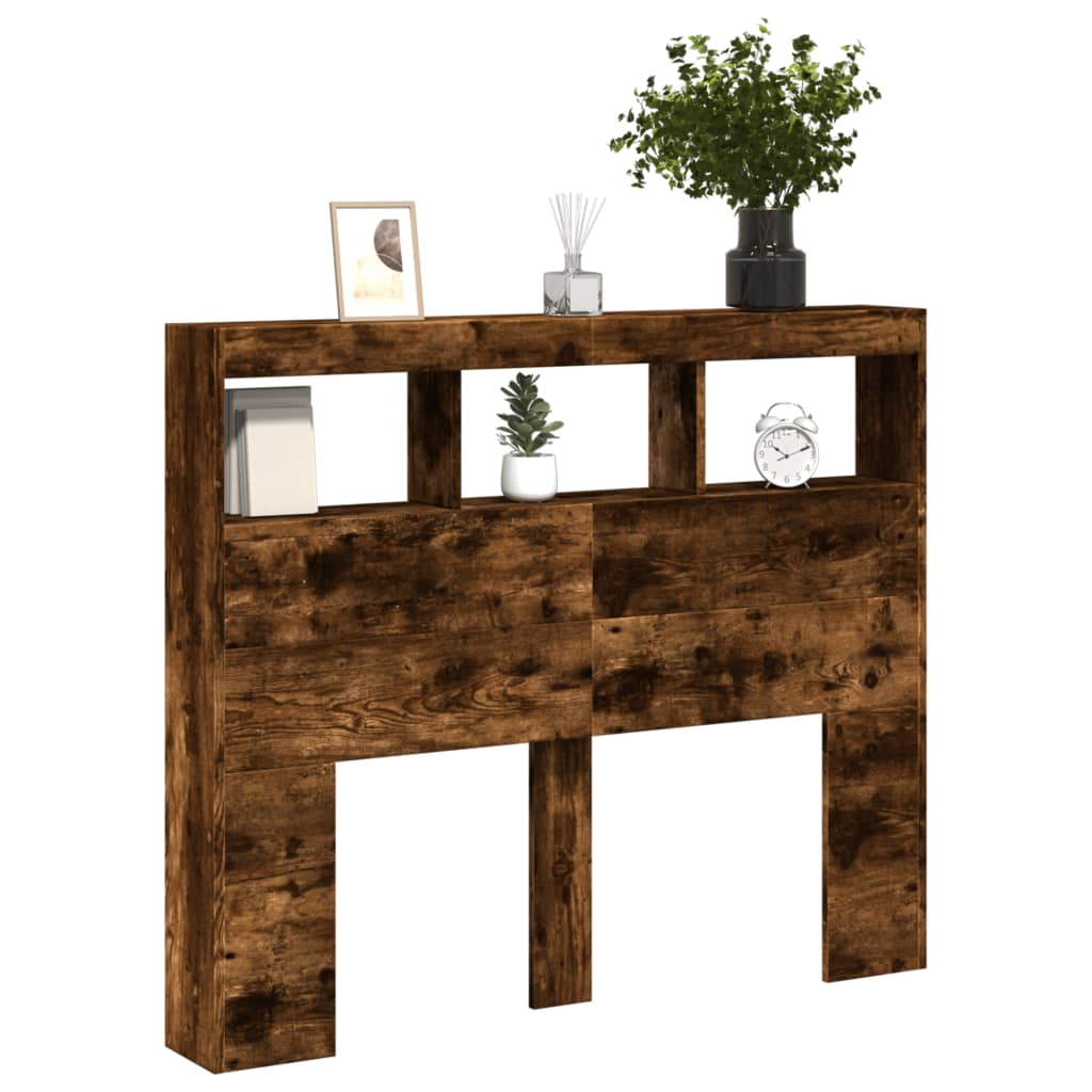 Hodegavl skap med LED røkt eik 120x17x102 cm