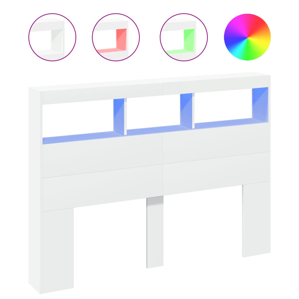 Hodegavl skap med LED hvit 140x17x102 cm