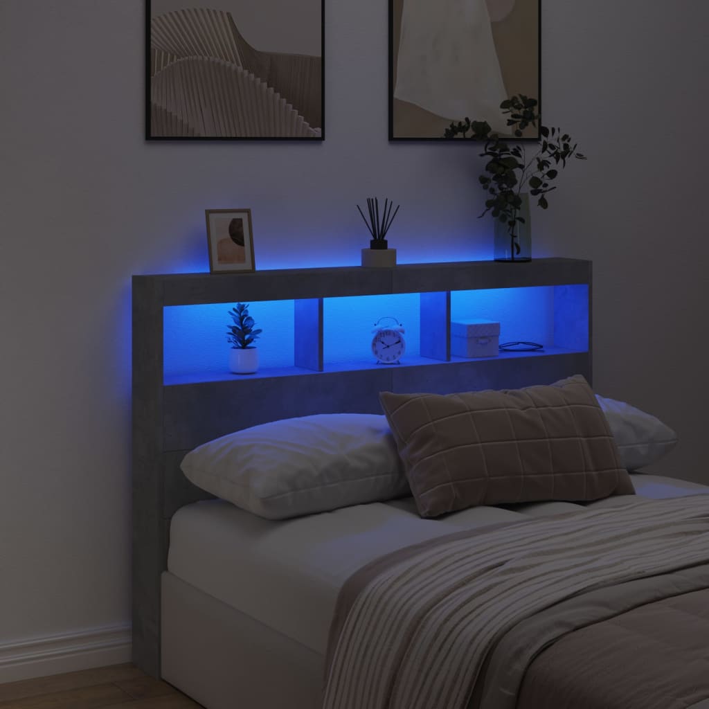 Hodegavl skap med LED betonggrå 140x17x102 cm