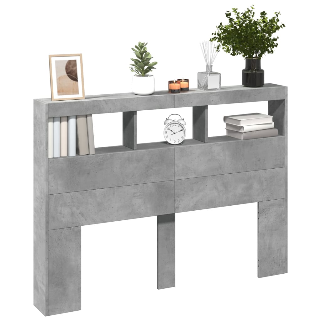Hodegavl skap med LED betonggrå 140x17x102 cm