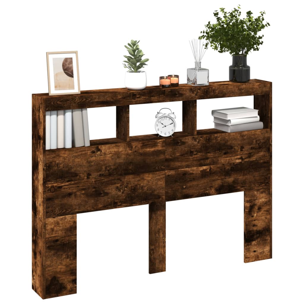 Hodegavl skap med LED røkt eik 140x17x102 cm