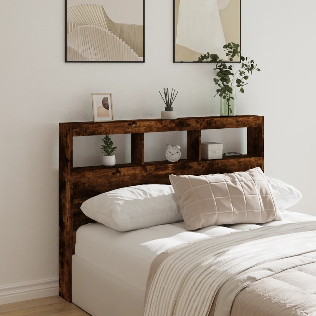 Hodegavl skap med LED røkt eik 140x17x102 cm