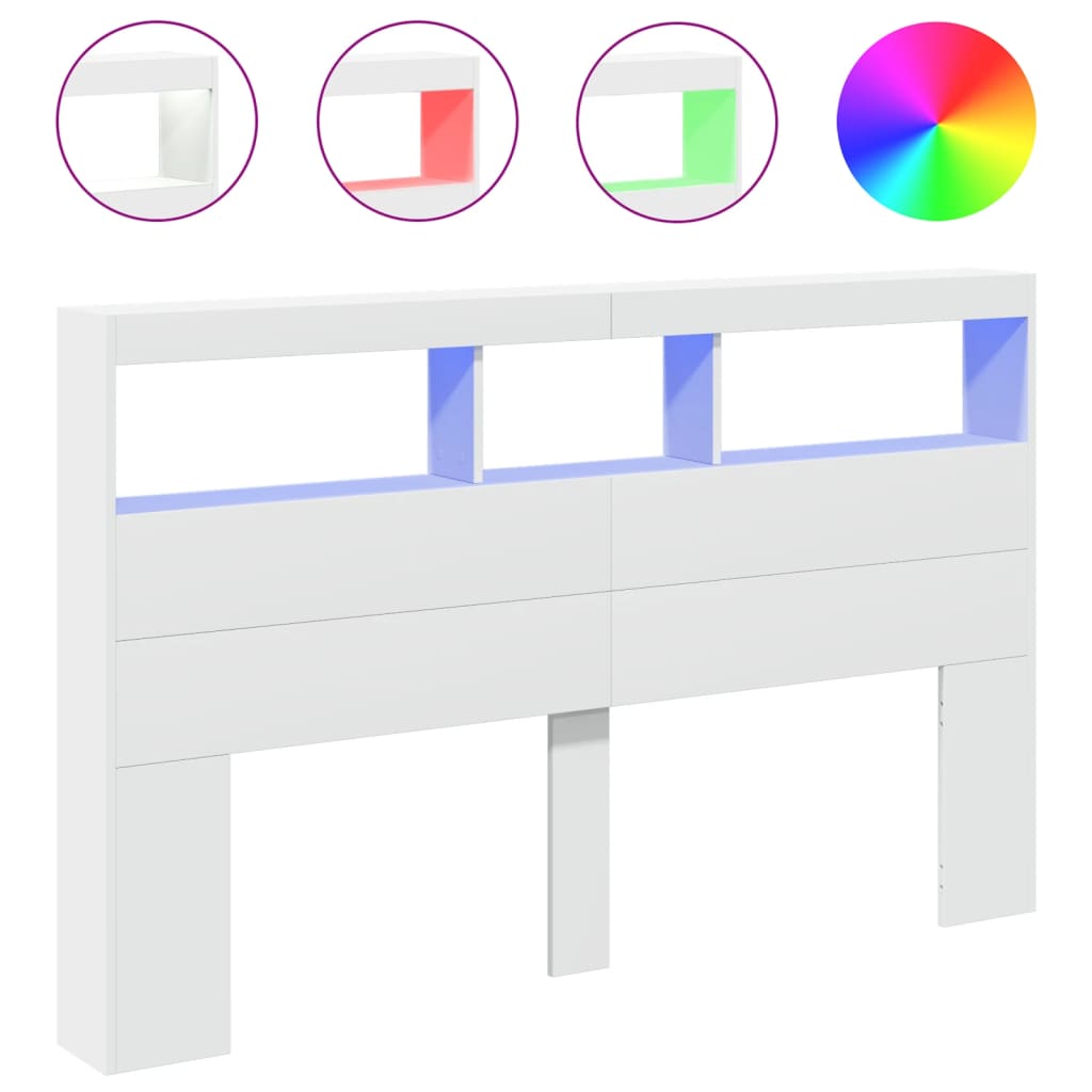 Hodegavl skap med LED hvit 160x17x102 cm