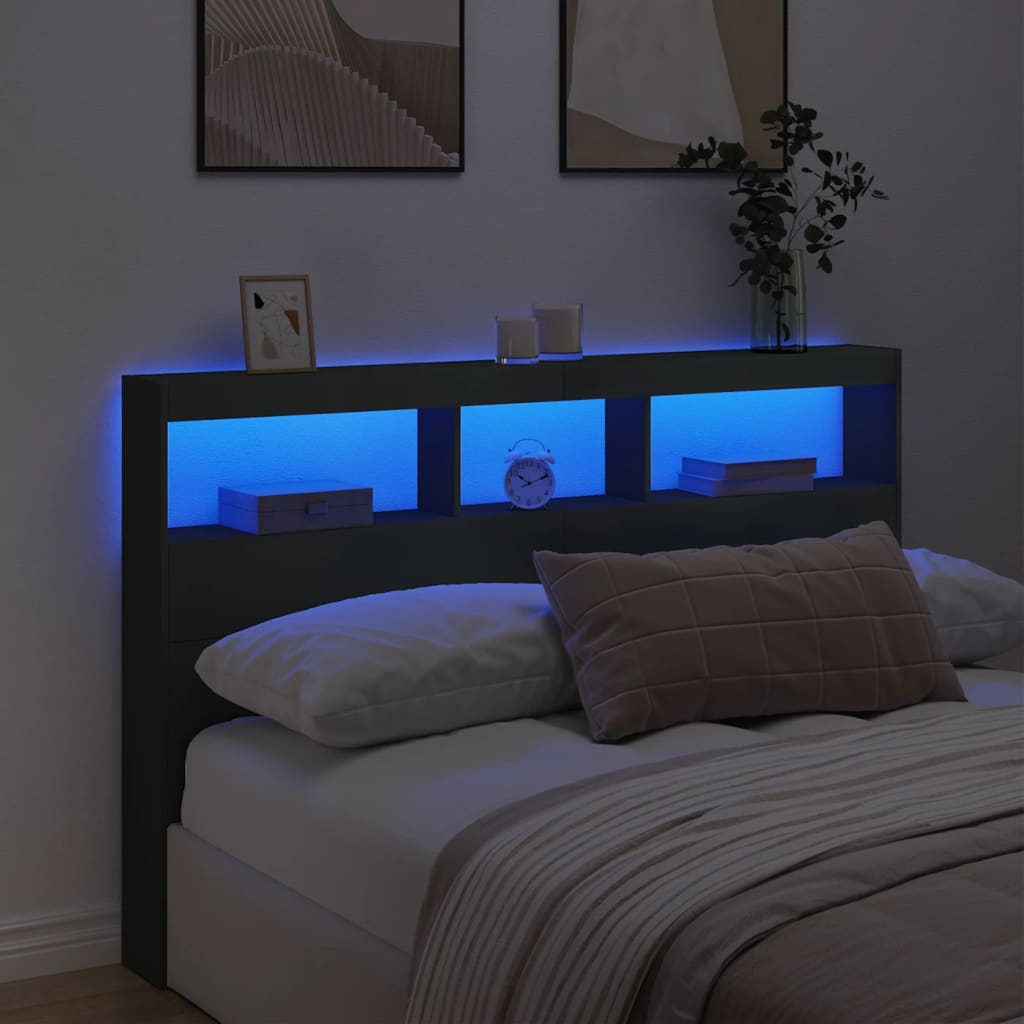 Hodegavl skap med LED svart 160x17x102 cm