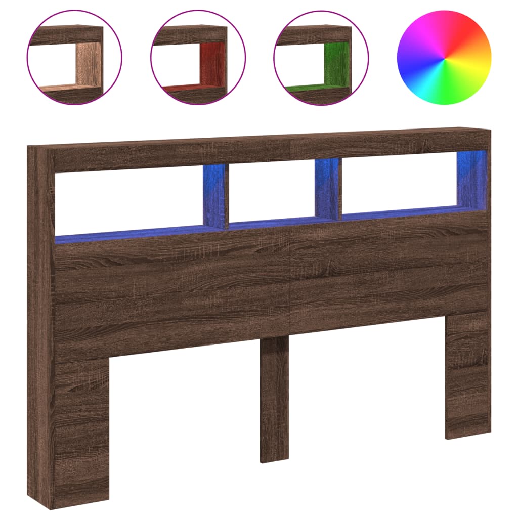 Hodegavl skap med LED brun eik 160x17x102 cm