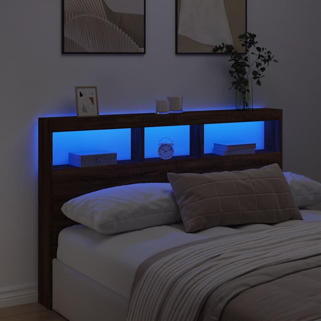 Hodegavl skap med LED brun eik 160x17x102 cm