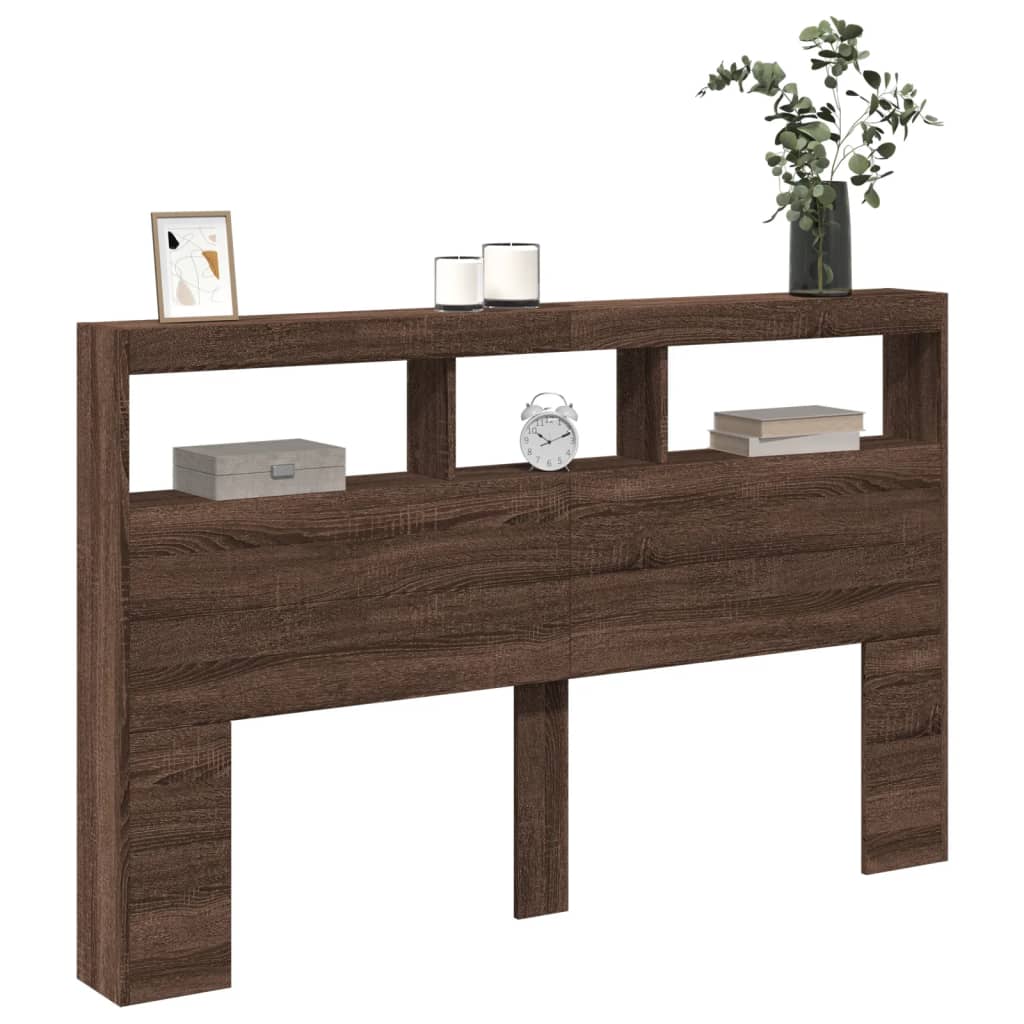 Hodegavl skap med LED brun eik 160x17x102 cm