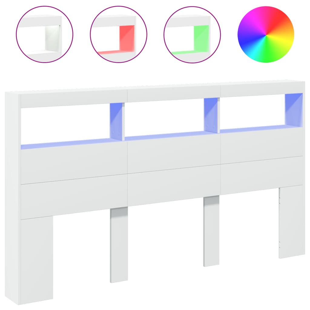 Hodegavl skap med LED hvit 180x17x102 cm