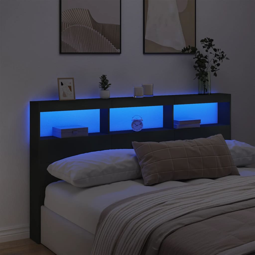 Hodegavl skap med LED svart 180x17x102 cm
