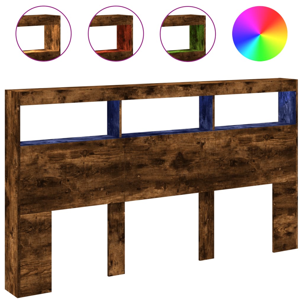 Hodegavl skap med LED røkt eik 180x17x102 cm
